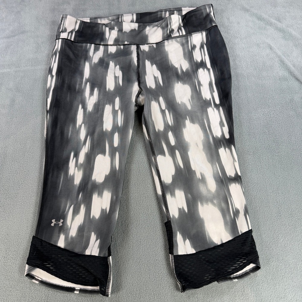 Under Armour Womens HeatGear Cropped Leggings Black White Abstract Print XL - Picture 2 of 8